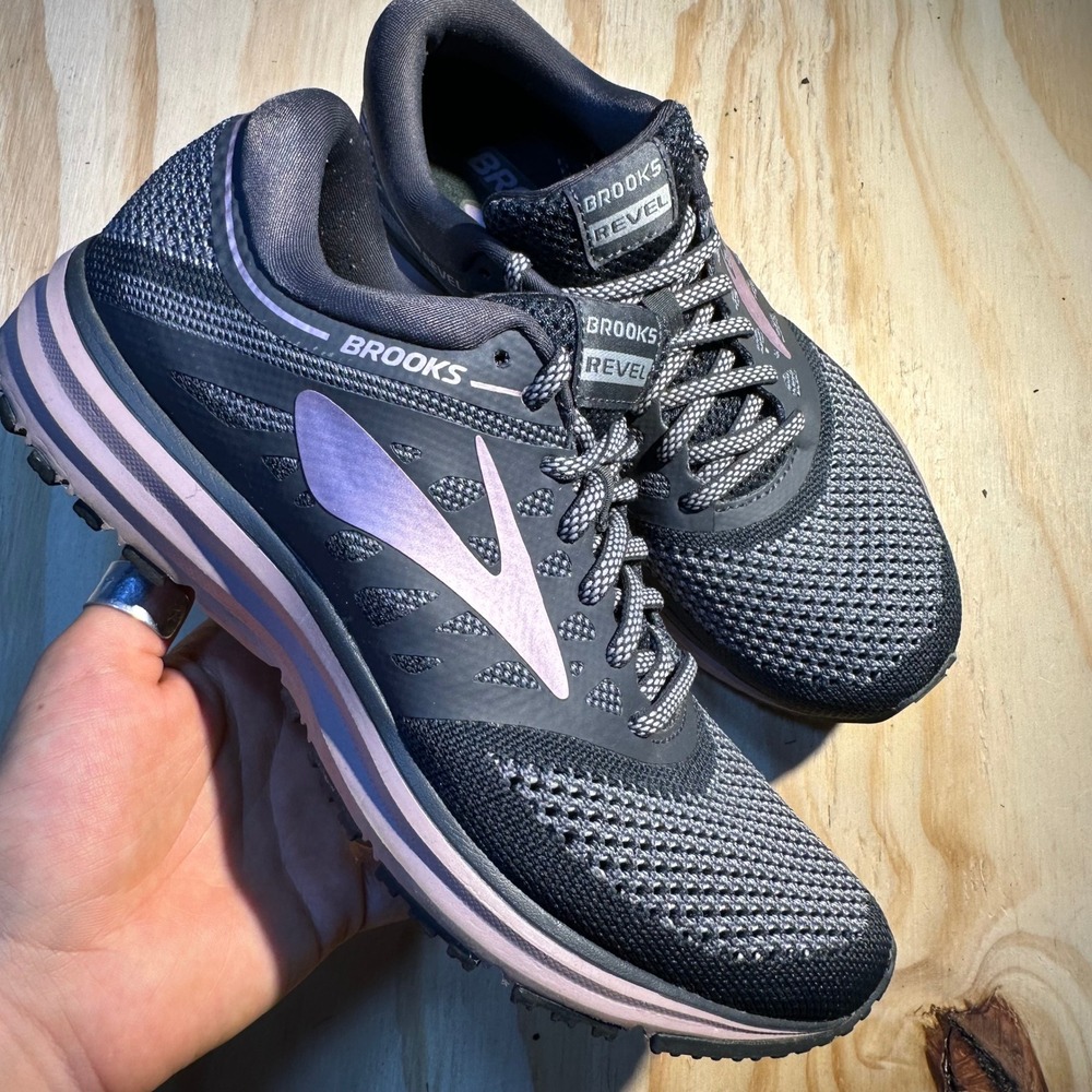 Brooks Women's Revel 1 Black Ebony Purple Knit Running Shoes Size 7M